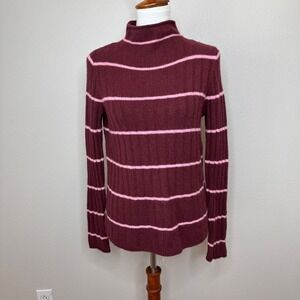 MADEWELL Everest Turtleneck Sweater SM Wool Alpaca Blend Dk Red Pink Stripes